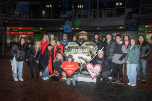 The party attendees gather around the newly released CBH Hearts Across the Valley Heart for the Idaho Steelheads, Heart of Steel.