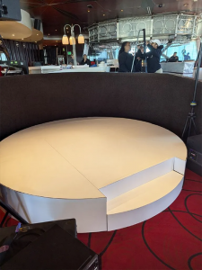 Specialized vinyl siding compliments customized portable staging solution by Smartstage