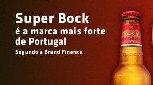 Super Bock beer bottle with text stating “Super Bock é a marca mais forte de Portugal”, according to Brand Finance.