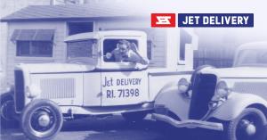 Old fashioned truck with Jet Delivery on the side