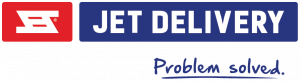 Red, White, and Blue Jet Delivery Logo