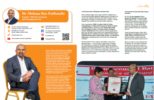 This feature image from The Enterprise World magazine showcases Dr. Mohana Rao Patibandla, Founder, Chief Neurosurgeon, and Managing Director of Dr. Rao’s Hospital, Guntur, in the cover story titled “Healing with Heart: A Mission to Restore Hope.” The art