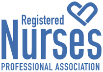 The logo shows the words Registered Nurses Professional Association in blue letter with a white background and a blue heart in the top left corner.