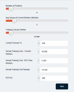 Screenshot of the EB3.Work Workforce ROI Calculator planning tool