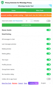A screenshot of Privacy Extension for WhatsApp tool interface