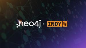 Neo4j logo and IndyKite logo on a background of graph nodes