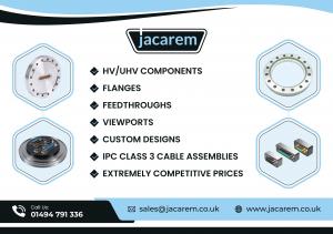 A product overview from Jacarem, showing Vacuum flanges, vacuum feedthroughs and vacuum viewports.