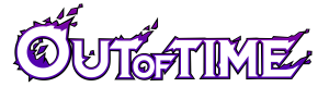 Out of Time logo, simply written with a purple design surrounding the letters