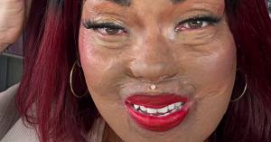 Tonya Meisenbach aka BurnedBeauty2018 in her signature lipstick shade Tonya's Story x Mettalusso