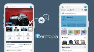 Mobile phone showing the Itemtopia app's AI icon.