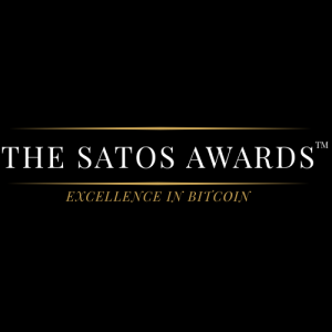 The Satos Awards logo on black background with gold text reading Excellence in Bitcoin