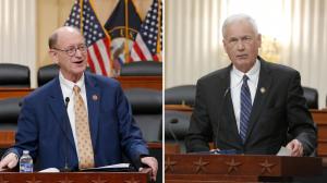 Congressmen TOM MCCLINTOCK (R-CA) and BRAD SHERMAN (D-CA) addressing House briefing on Iran on 16 December 2025