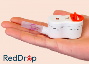 FDA-cleared RedDrop ONE at-home blood collection device designed for virtually painless sampling and automation-compatible laboratory workflows