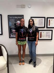 Kellie Delka Olympian and AngelAi Ambassador with Illena Agarwal, Director of Community Leading