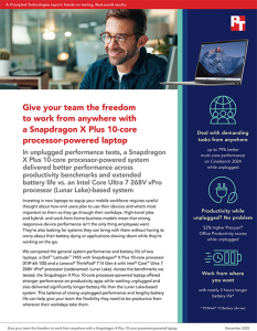 first page page of a report with the title: Give your team the freedom to work from anywhere with a Snapdragon X Plus 10-core processor‑powered laptop