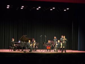 "Live performance of José Ángel Méndez’s 'Guatoporí' in Greenville, Texas. From left to right: Giordi Frederick on piano, Marcos Jerez on flute, Robert Gonzalez on violin, Najeeb Sabour on cello, Nestor Mercado on snare drum and cymbals, Andrew Rotten on