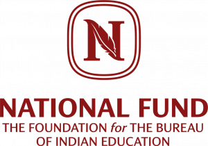 A red logo of a stylized "N" with a feather in it and the words "National Fund - The Foundation for the Bureau of Indian Education"
