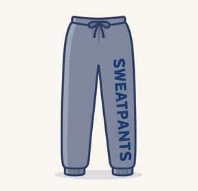 Illustrated sweatpants showing a vertical design printed down the leg, representing expanded print placement