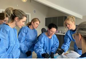 Students participating in dissection