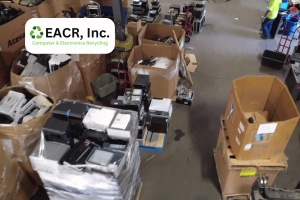 Inside of an electronics recycling warehouse