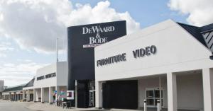DeWaard & Bode appliance and mattress store exterior with signage.