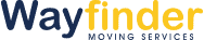 Wayfinder Moving Services logo with navy blue and yellow branding