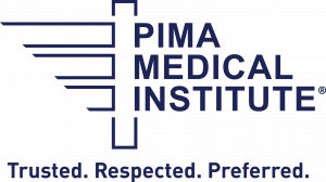 The Pima Medical Institute Logo with the tagline , trusted, respected, preferred underneath