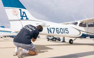 LA Flight Academy crew doing pre-flight checks on Aircraft in Van Nuys California