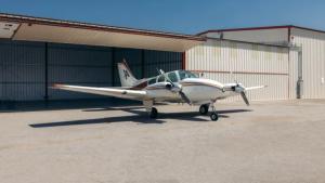 Beechcraft 95-A55 Twin Engine in the hangar at LA Flight Academy in Van Nuys Airport