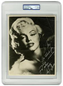 Three lots in the sale relate to Marilyn Monroe, including this spectacular gorgeous vintage press photograph signed by her, PSA/DNA slabbed and certified authentic. Estimate: $15,000-$20,000.