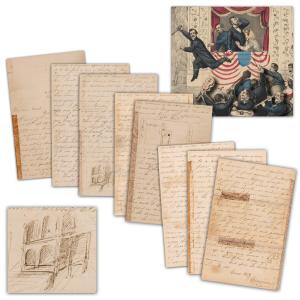 Phenomenal 8-page autograph letter from April 15, 1865, written by Washington, D.C. resident G.W. Watson, who recounted an eyewitness account of Lincoln’s assassination as told to him, as well as the mood in the city in the aftermath. Estimate: $15,000-$2