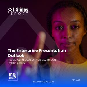 Cover of A1 Slides’ Enterprise Presentation Outlook report focused on design clarity and enterprise decision-making.