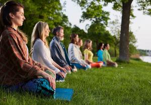 people meeting in real life to meditate together.