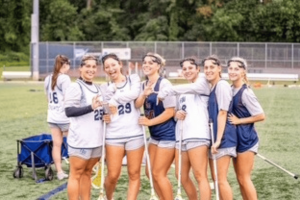 Madison Bafundo, second from right, plays Division I lacrosse with teammates at Fairleigh Dickinson University.