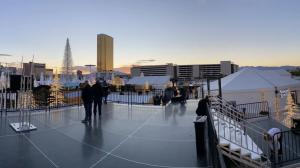 Enchant Christmas organizers enjoy the calm before the storm atop Smartstage staging gear.