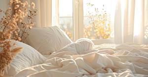 Close-up of a natural cotton grounding bed sheet with tourmaline used in ECOHEAL grounding bedding.