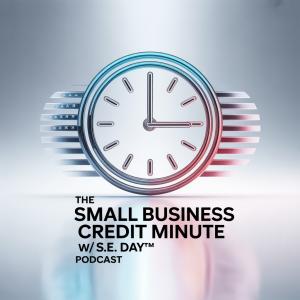 Logo is image of a wrist watch set at 3 o’clock with translucent wrist band of the American flag with the words, the Small Business Credit Minute w/ S.E. Day™ podcast underneath.