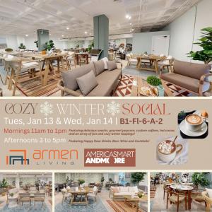 Armen Living invites trade buyers to a Cozy Winter Social on Tuesday, Jan 13 and Wednesday, Jan 14, 2026 in AmericasMart showroom B1-FL 6-A-2.