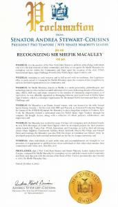 New York State Senate - Proclamation - Sir Shefik Macauley - October 4, 2025