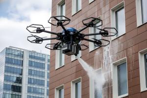 Facade Cleaning Drone. Nano Banana AI-generated image