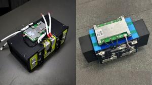 Side-by-side internal comparison: LiThink LiFePO4 battery with automotive-grade alloy frame on the left, contrasted against a generic competitor battery using tape fixation on the right.