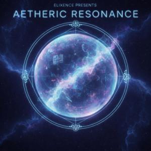 Elixence debut album AETHERIC RESONANCE cover art featuring abstract geometric shapes and fluid textures in blue and purple.