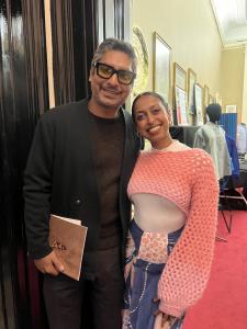 Kumar Sangakkara with Sri Lankan designer Tarja de Silva at a London event focused on craft, design, and the creative economy.