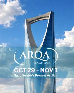 ARQA ART FAIR Riyadh 2026 dates announcement graphic showing the event scheduled from October 29 to November 1 against a Riyadh city skyline. Saudi Arabia