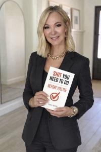 Author Shelli Netko holding a copy of her newest book, Shit You Need to Do Before You Die.