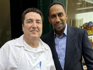 Damian Muziani with Stephen A. Smith on set of a national commercial.