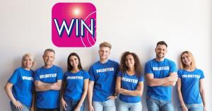 Seven Volunteers with the WIN PC APP logo - The Ground Game will WIN your race, engage Volunteers who align with your message