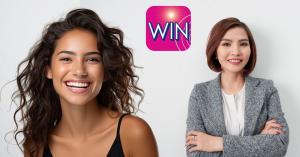 WIN PC Spokesperson and Asian lady with WIN PC APP logo