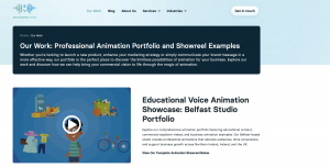 Collection of animated frames from Educational Voice projects, showing diverse 2D animation styles used for educational videos, explainer content, and corporate training.