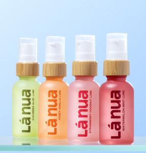 Lineup of all flavored wellness lubricants from La Nua with a blue background